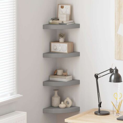 Lot de 4 Étagère d'angle flottante  Armoire murale Meuble Étagère Gris 25x25x3,8 cm MDF 74205