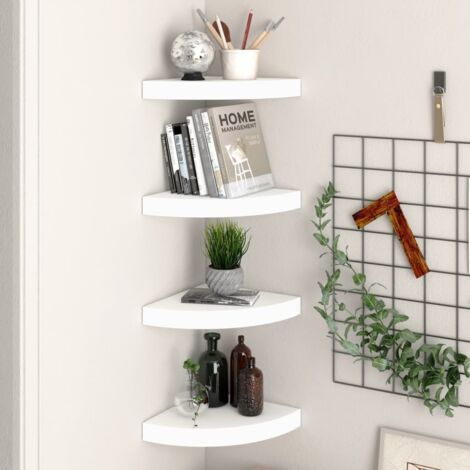 Lot de 4 Étagère d'angle flottante Étagère de Rangement - Meuble de rangement Blanc 25x25x3,8 cm MDF BV171176 - BonneVie