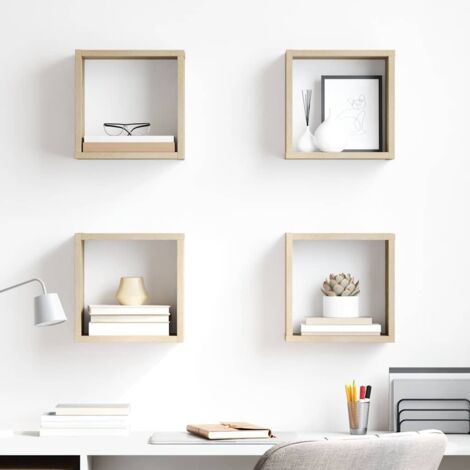 Lot de 4 Étagères cube murales  Armoire murale Meuble Étagère Chêne sonoma 26x15x26 cm 80192