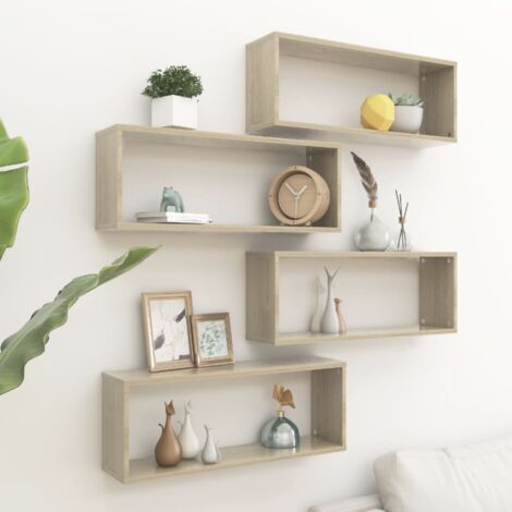 Lot de 4 Étagères cube murales  Armoire murale Meuble Étagère Chêne sonoma 60x15x23 cm Aggloméré 87607