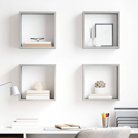 Lot de 4 Étagères cube murales Étagère de Rangement - Meuble de rangement Gris béton 30x15x30 cm BV183693 - BonneVie
