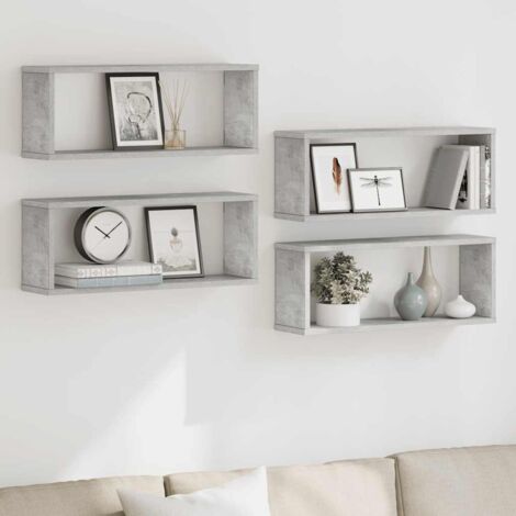 Lot de 4 Étagères cube murales Étagère de Rangement - Meuble de rangement Gris béton 60x15x23 cm Aggloméré BV186422 - BonneVie