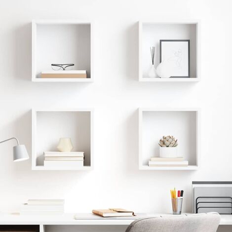 Lot de 4 Étagères cube murales,faciles à nettoyer  Meuble de Rangement Moderne Blanc 30x15x30 cm -BV65805