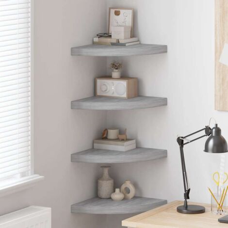 Lot de 4 Étagères d'angle murales  Armoire murale Meuble Étagère Gris béton 35x35x3,8 cm MDF 37812