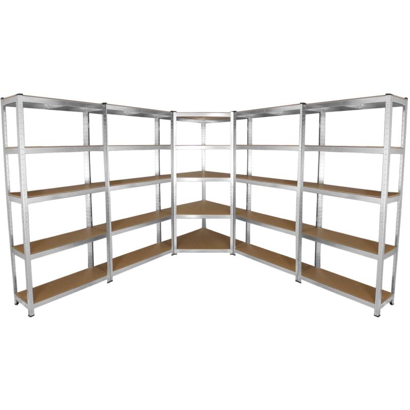 Monster Racking - Lot de 4 Etagères de Rangement de 90cm & 1 Etagère d'Angle Galwix, Ensemble de Rayonnages de Garage Fini Acier Galvanisé
