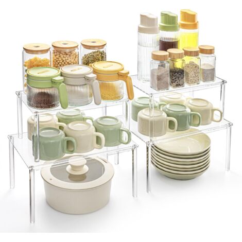 Lot de 4 étagères de rangement pour placard de cuisine, étagère de cuisine, porte-épices empilable, petite étagère, porte-tasses
