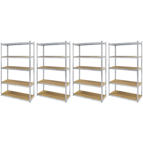 Oxeo – Lot de 4 étagères métal XXL – 5 niveaux – Hauteur 2m20 Largeur 1m20 – Charge max 1325 kg – Structure acier galvanisé – Plateaux MDF