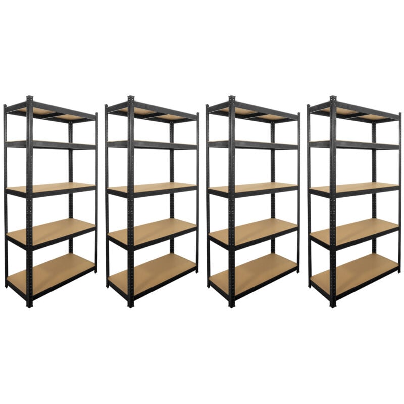 Lot de 4 étagères modulables charges lourdes noire - métal - 5 plateaux - 875 Kg - 180 x 90 x 40cm - rangement garage atelier