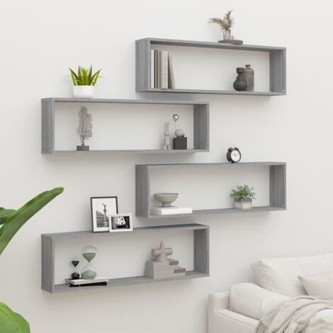 Lot de 4 Étagères murales cube  Armoire murale Meuble Étagère Sonoma gris 100x15x30 cm Bois 50820