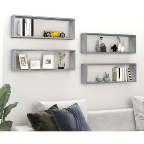 Lot de 4 Étagères murales cubiques  Armoire murale Meuble Étagère Sonoma gris 80x15x26,5 cm 54612