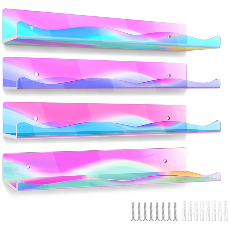 Lot de 4 étagères murales en acrylique arc-en-ciel pour chambre d'enfant, étagère murale multifonction en acrylique de couleur vive pour