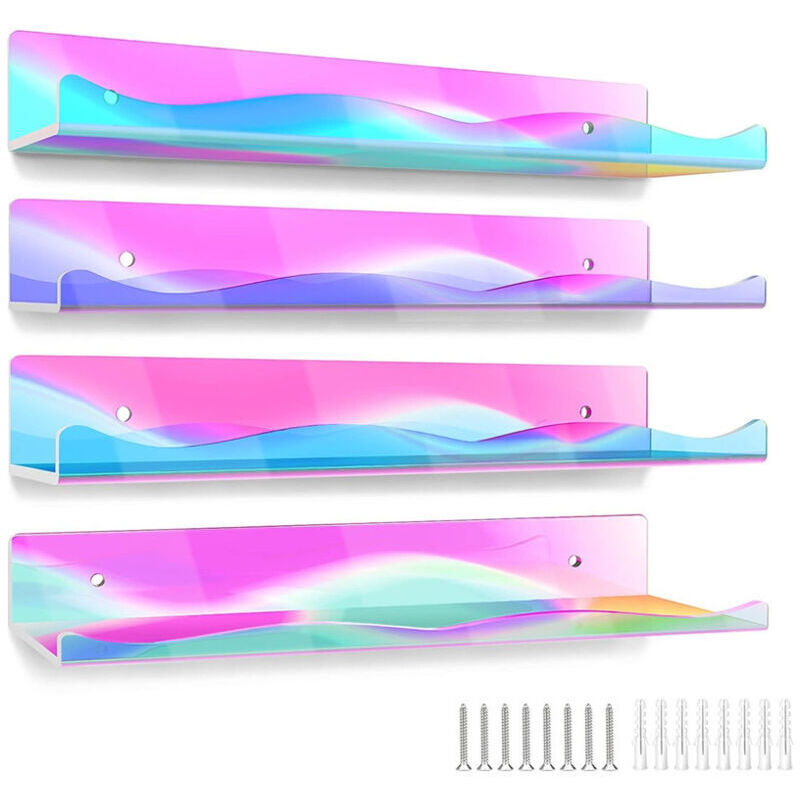 Lot de 4 étagères murales en acrylique arc-en- pour chambre d'enfant, étagère murale multifonction en acrylique de couleur vive pour l'organisation