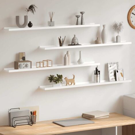 Lot de 4 Étagères murales, Étagère flottante, Support mural stable, pour Salon Blanc brillant 100x9x3 cm ASD73333