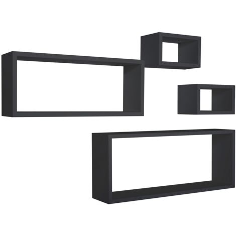 Lot de 4 étagères murales rectangulaires cube moderne Merlino - Noir
