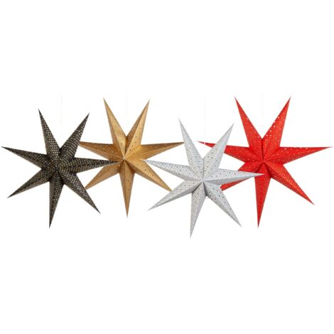 Lot de 4 Etoiles Décoratives Suspendues en Papier avec LED Fait Main Multicolore Kamet