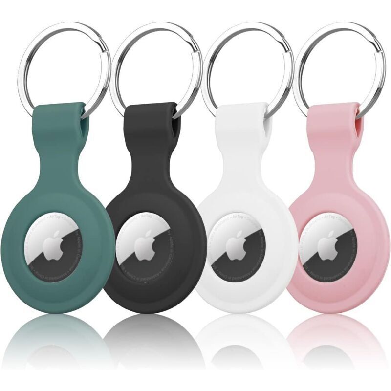 Lot de 4 étuis porte-clés compatibles avec Apple Airtag Tracker - Accessoires de protection en silicone - Compatible avec le collier Apple AirTag