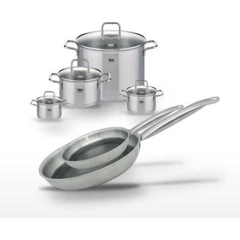 Lot de 4 Faitouts et 2 Poêles en Inox Elo Relief Solution