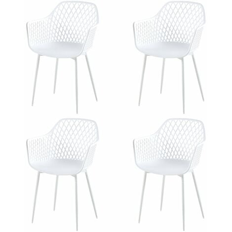 EGGREE Lot de 4 Fauteuil Chaises Blanc Plastique Scandinave Chaise de Salle à manger