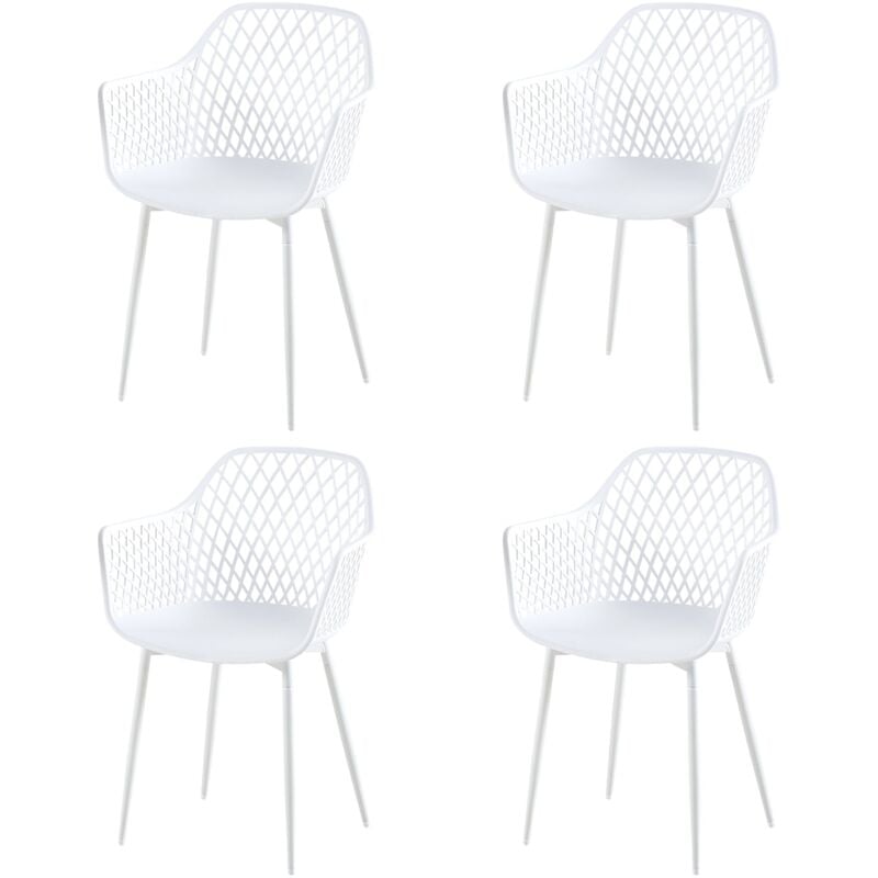 Eggree - Lot de 4 Fauteuil Chaises Blanc Plastique Scandinave Chaise de Salle à manger- Idéales pour Terrasse, Jardin et Extérieur