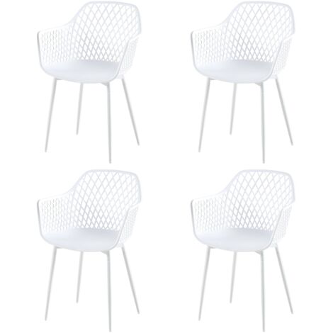 Lot de 4 Fauteuil Chaises Blanc Plastique Scandinave Chaise de Salle à manger- Idéales pour Terrasse, Jardin et Extérieur