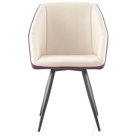 Lot de 4 fauteuils bicolores blanc/bordeaux, pieds métalliques noirs