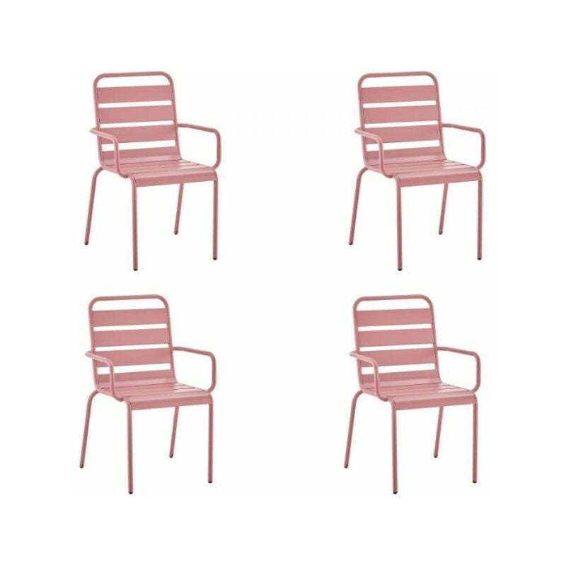 Lot de 4 fauteuils de jardin - Acier - Rose - IRONFT4RZ - 43 x 58 x 86 cm