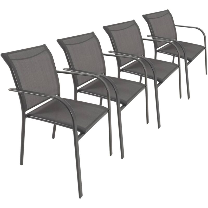 Lot de 4 fauteuils de jardin amara en aluminium et textilene anthracite. 62 x 55 x 84 cm