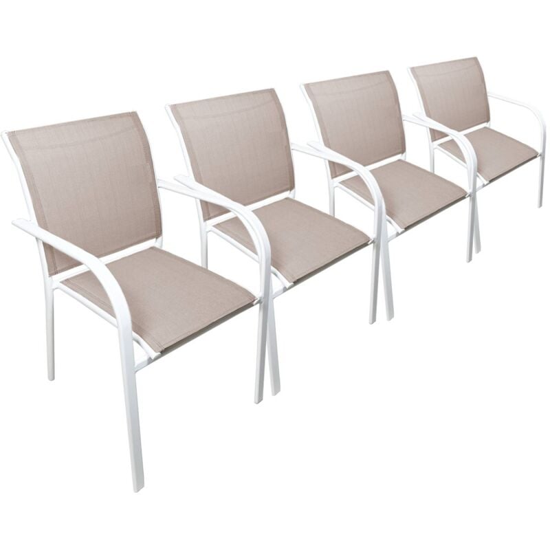 Lot de 4 fauteuils de jardin amara en aluminium et textilene blanc. 62 x 55 x 84 cm