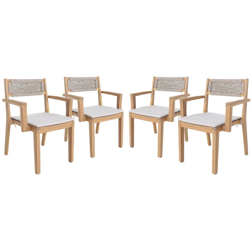 Lot de 4 fauteuils de jardin beige galena bois d'acacia avec coussin et corde. 59 x 55 x 81 cm