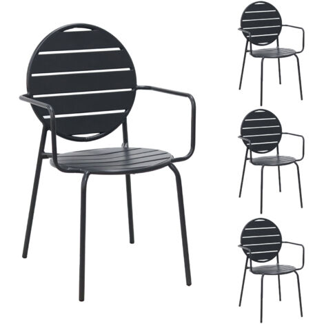 Lot de 4 fauteuils de jardin dossier rond en métal gris - BACA