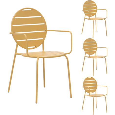 Lot de 4 fauteuils de jardin dossier rond en métal moutarde - BACA