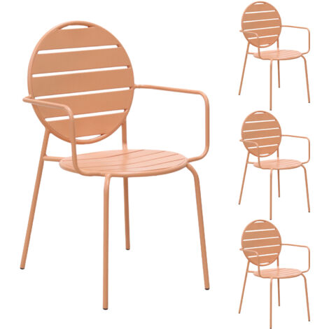 Lot de 4 fauteuils de jardin dossier rond en métal terracotta - BACA