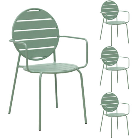 Lot de 4 fauteuils de jardin dossier rond en métal vert - BACA