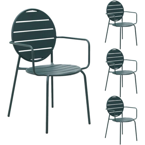 Lot de 4 fauteuils de jardin dossier rond en métal vert sapin - BACA