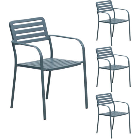 Lot de 4 fauteuils de jardin empilables en métal bleu gris - BACA