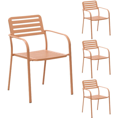 Lot de 4 fauteuils de jardin empilables en métal terracotta - BACA