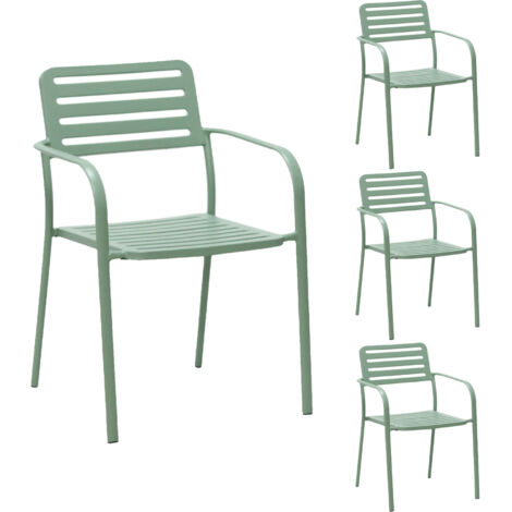 Lot de 4 fauteuils de jardin empilables en métal vert - BACA