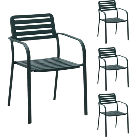 Lot de 4 fauteuils de jardin empilables en métal vert sapin - BACA
