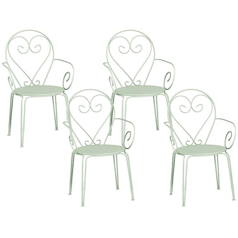 Vente-unique - Lot de 4 fauteuils de jardin empilables en métal façon fer forgé - Vert amande - guermantes de mylia