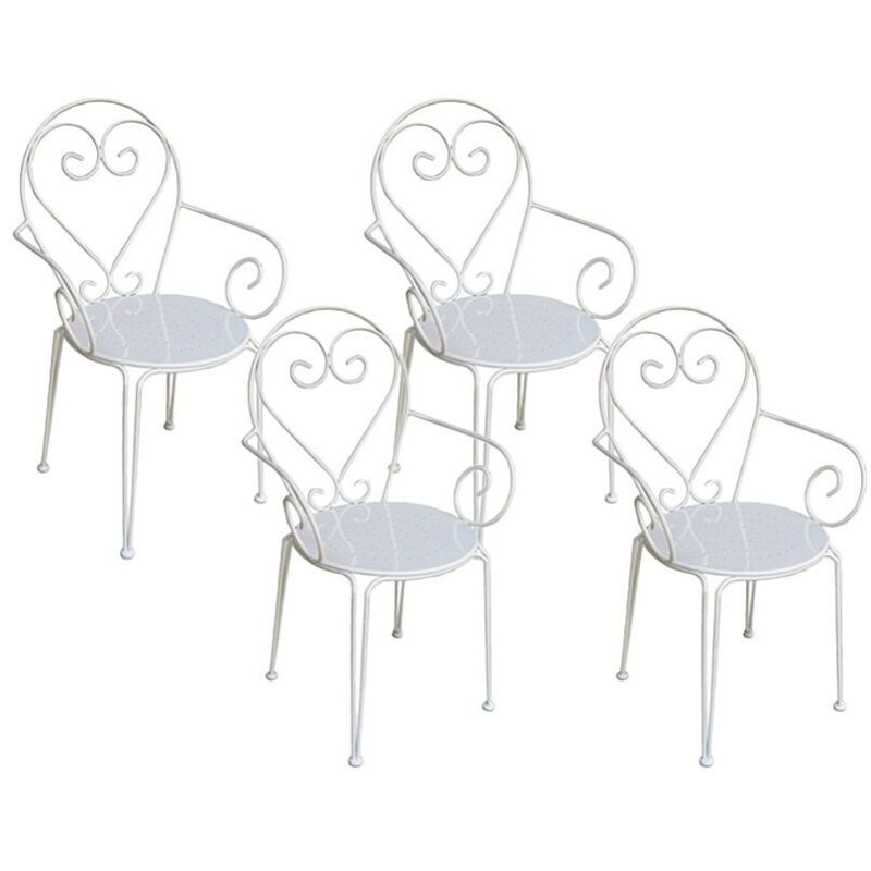 Lot de 4 fauteuils de jardin empilables en métal façon fer forgé - Blanc - GUERMANTES de MYLIA