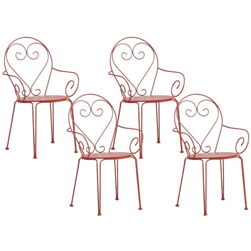 Vente-unique - Lot de 4 fauteuils de jardin empilables en métal façon fer forgé - Terracotta - guermantes de mylia