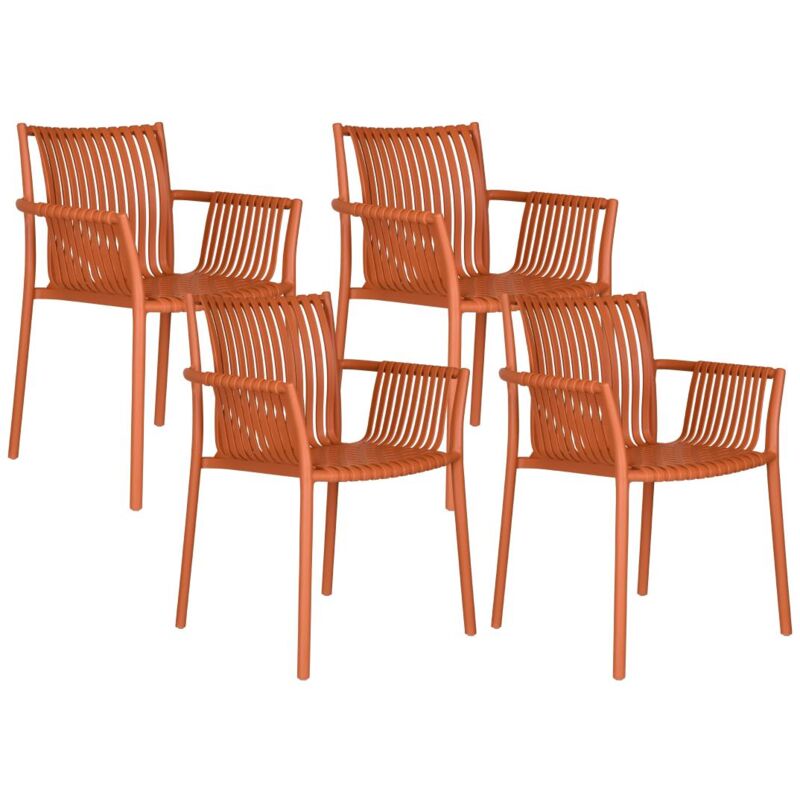 Vente-unique - Lot de 4 fauteuils de jardin empilables en polypropylène - Terracotta - siholi de mylia