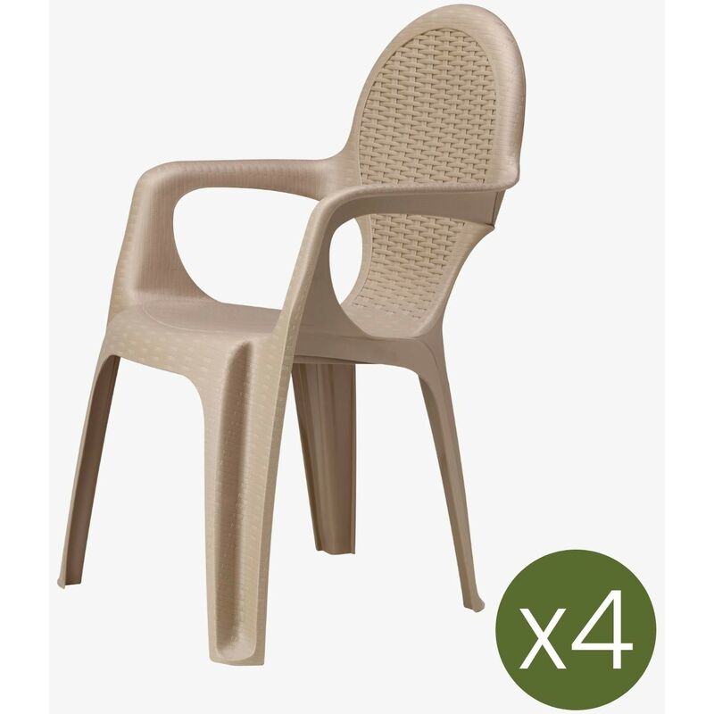 SC - Lot de 4 fauteuils de jardin, empilables, résine, coloris sable, 75x58x84 cm