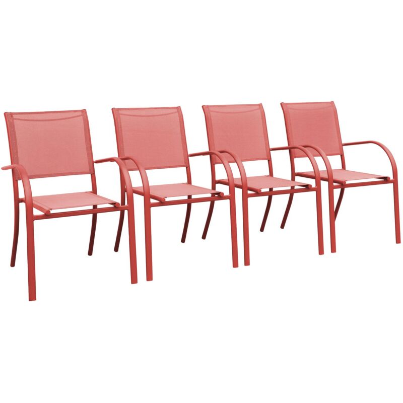 Lot de 4 fauteuils de jardin empilables taranto aluminium et textilène. terracotta. 66 x 55 x 86 cm