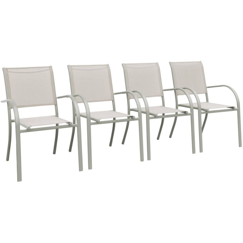 Lot de 4 fauteuils de jardin empilables taranto aluminium et textilène. kaki. 66 x 55 x 86 cm