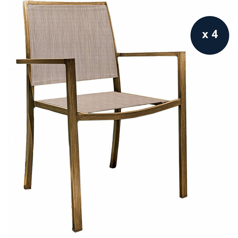 lot de 4 fauteuils de jardin en aluminium et textilène empilable aspect teck santorin jardiline