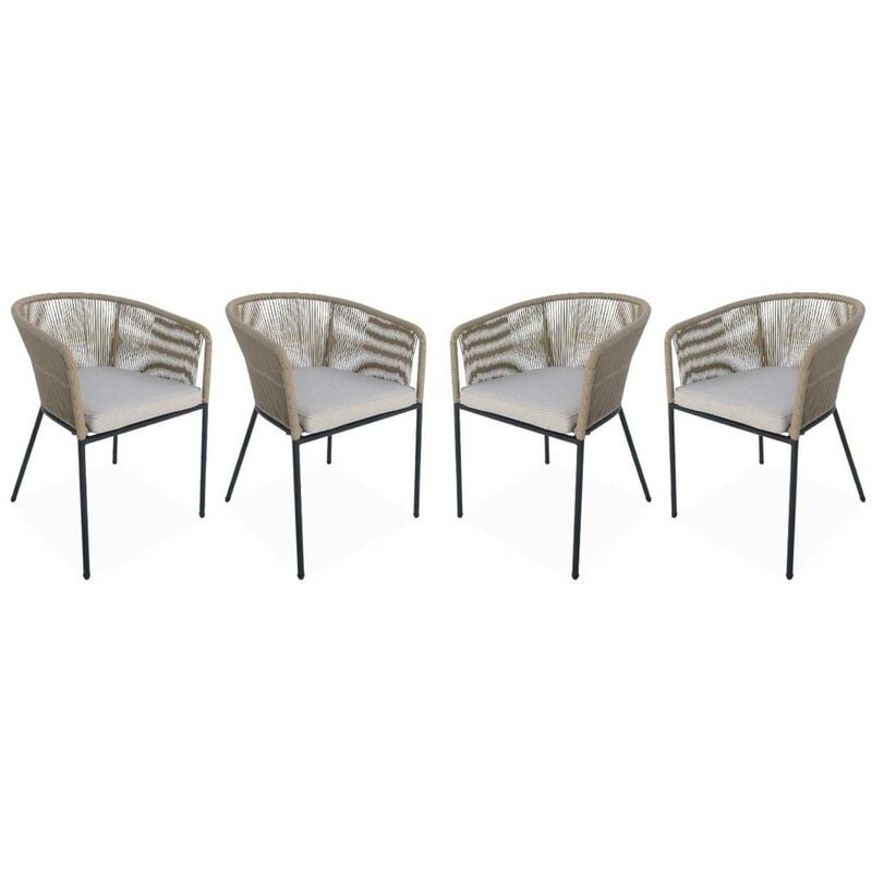 Sweeek - Lot de 4 fauteuils de jardin en corde et acier galvanisé Beige / Beige