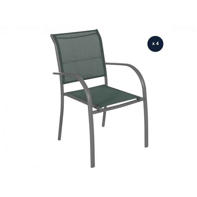Hesperide - Lot de 4 fauteuils de jardin en texaline Piazza Olive / Graphite - Hespéride