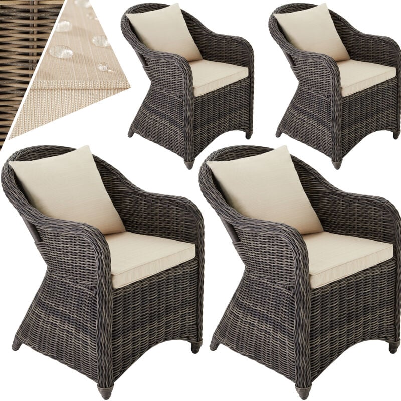 Tectake - Lot de 4 fauteuils de jardin luxe - chaises de jardin, siéges de jardin, fauteuils de salon - gris