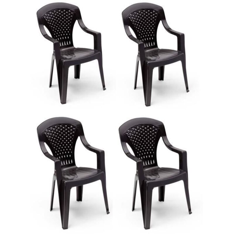 Les Tendances - Lot de 4 Fauteuils de jardin monobloc empilable Capri - 56 x 58 x 90 cm - Gris anthracite
